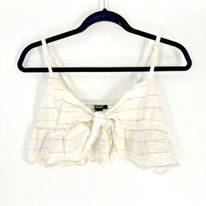 White Babydoll Front Tie Crop Top Adjustable Straps Tank Top Small